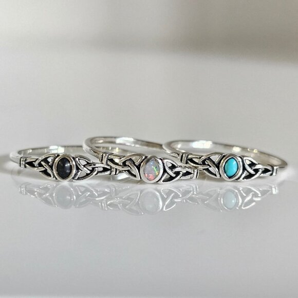 Women's 925 Sterling Silver Turquoise Celtic Ring Tiny Dainty Celtic Stone Ring - Picture 5 of 10